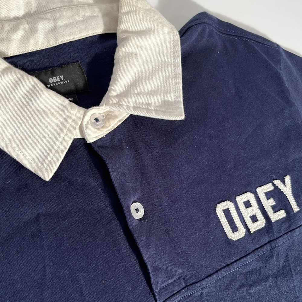 Obey navy white long sleeve M - Picture 2 of 3